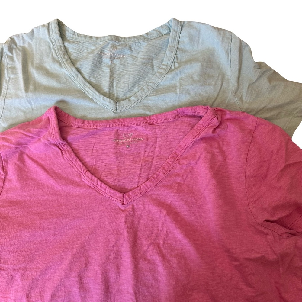 Vineyard Vines Two-Pack V-Neck Tees in Pink & Light Blue